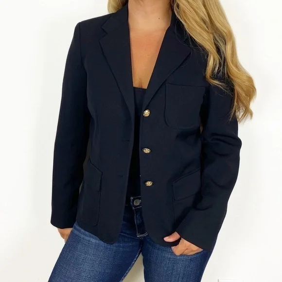 LRL LAUREN RALPH LAUREN Wool Sweater Knit Blazer Jacket Size 10 Military Career - Picture 1 of 7